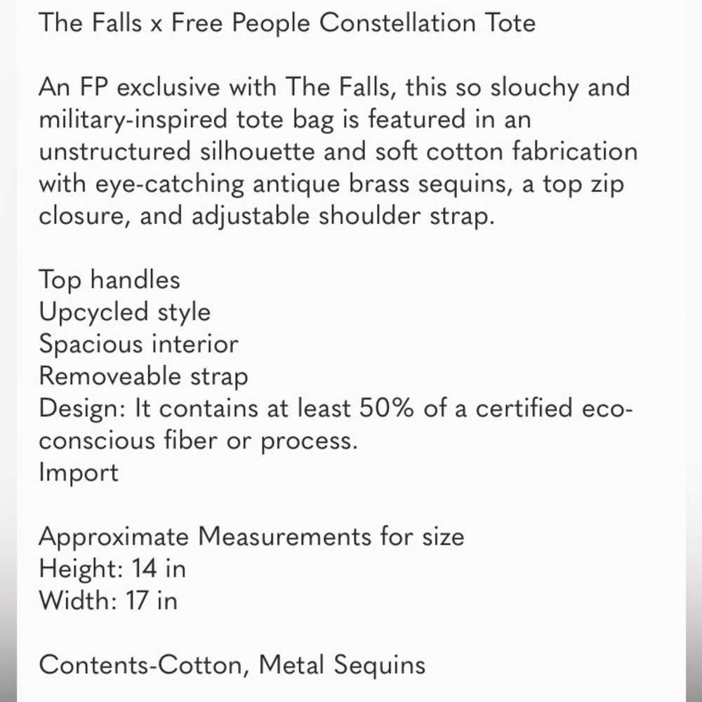Free People x The Falls! Constellation Tote Bag In Olive NWOT! - Picture 13 of 14